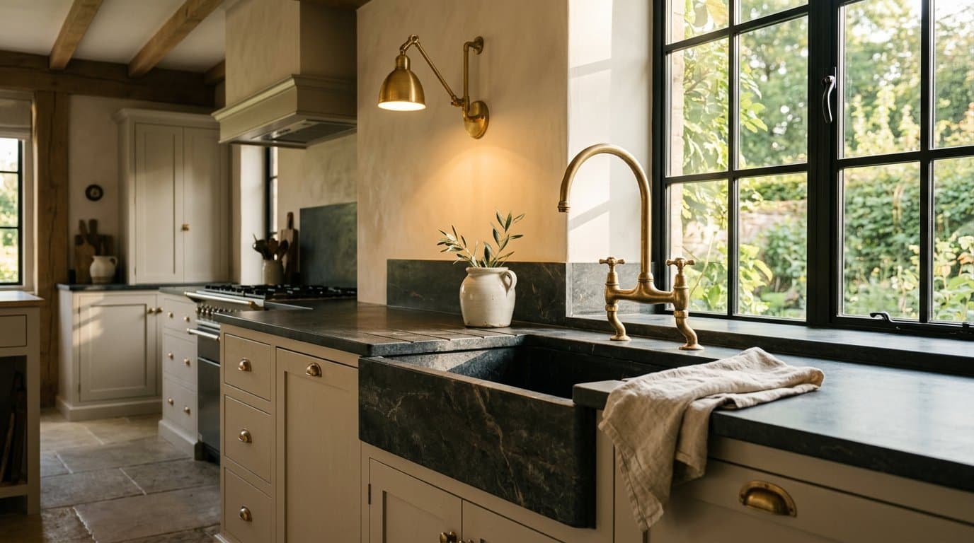 Unlacquered Brass Kitchen Bridge Faucet Installation