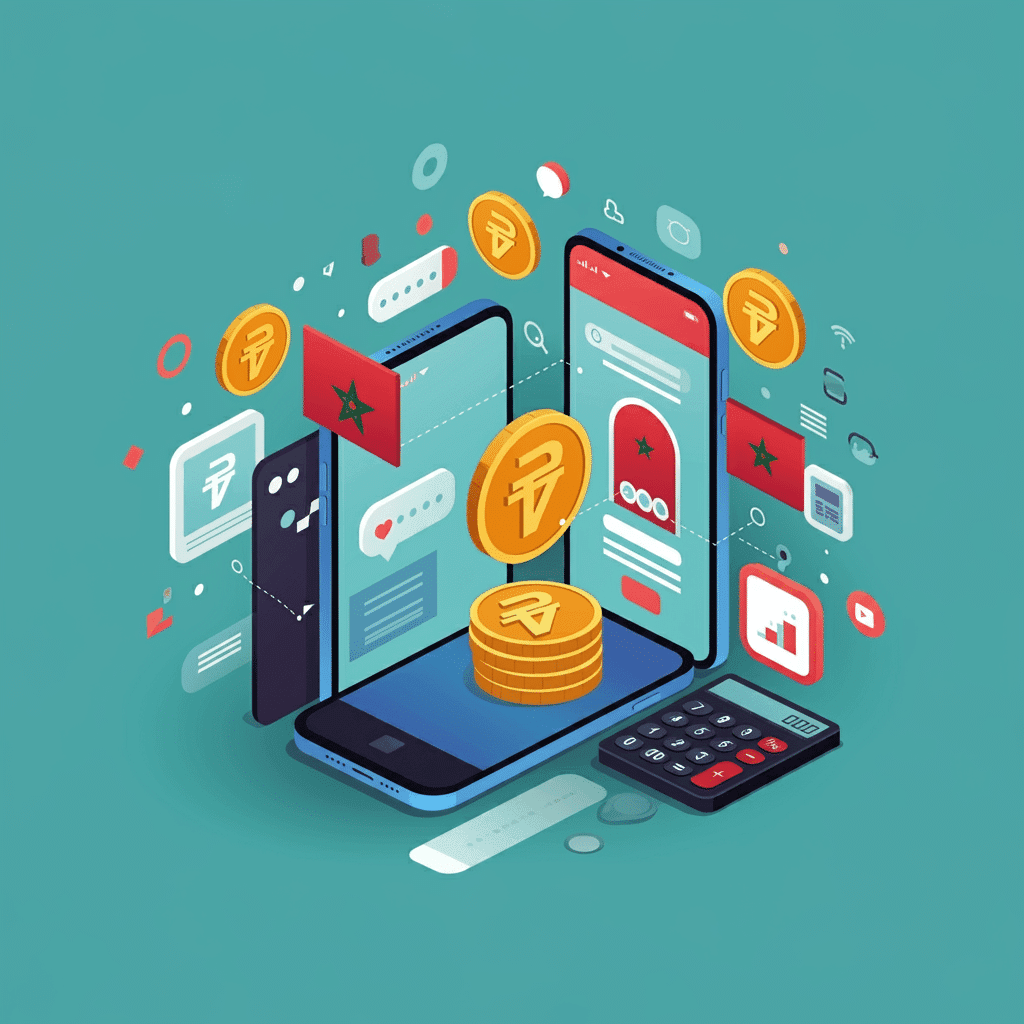 Illustration représentant le développement d'applications mobiles avec des éléments de coût au Maroc