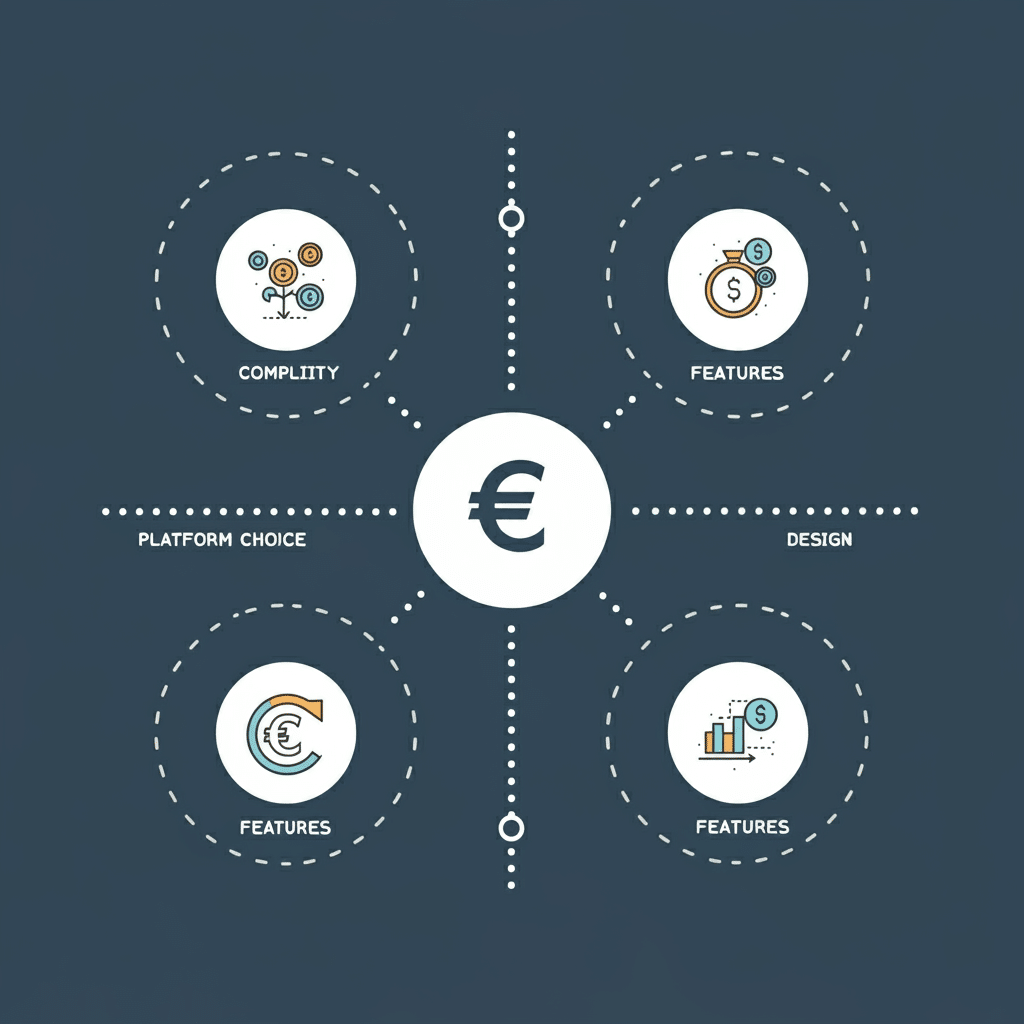 Infographie des facteurs influençant le coût d'une app mobile : complexité, plateforme, design et fonctionnalités